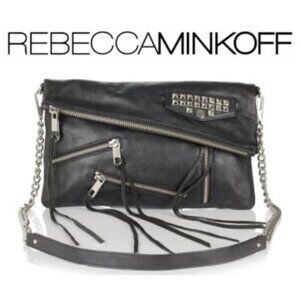 Rebecca Minkoff Easy Rider Date Studded Leather Clutch Crossbody Black